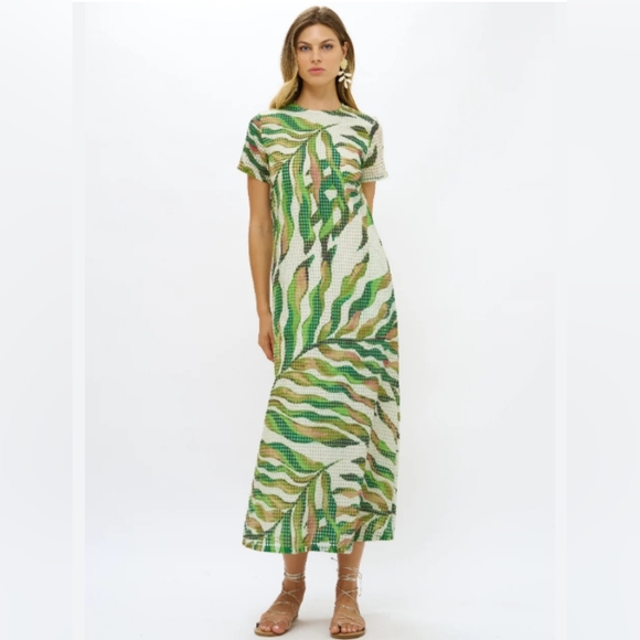 OLIPHANT women's short sleeve maxi dress in maldive green EUC M Medium - Picture 3 of 7